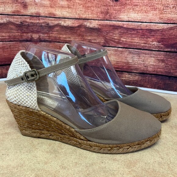 Gaimo Canvas Taupe Platform Wedge Espadrilles Handmade - Picture 2 of 16